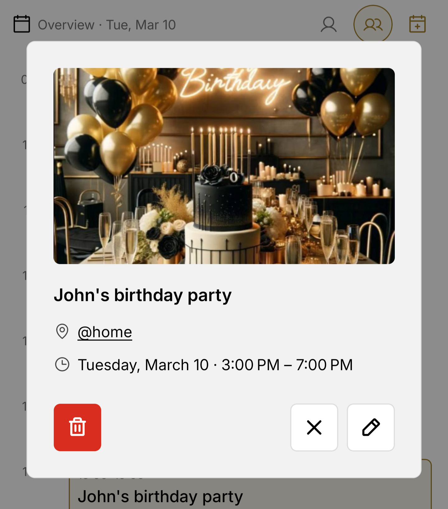 Recurring household routines shown inside the shared calendar
